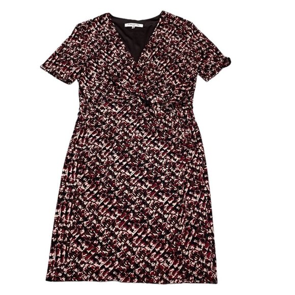 Evan Picone Bold Beginnings Dress NWT Midi V-Neck Twist Tobacco Combo Size 16 - Picture 4 of 16